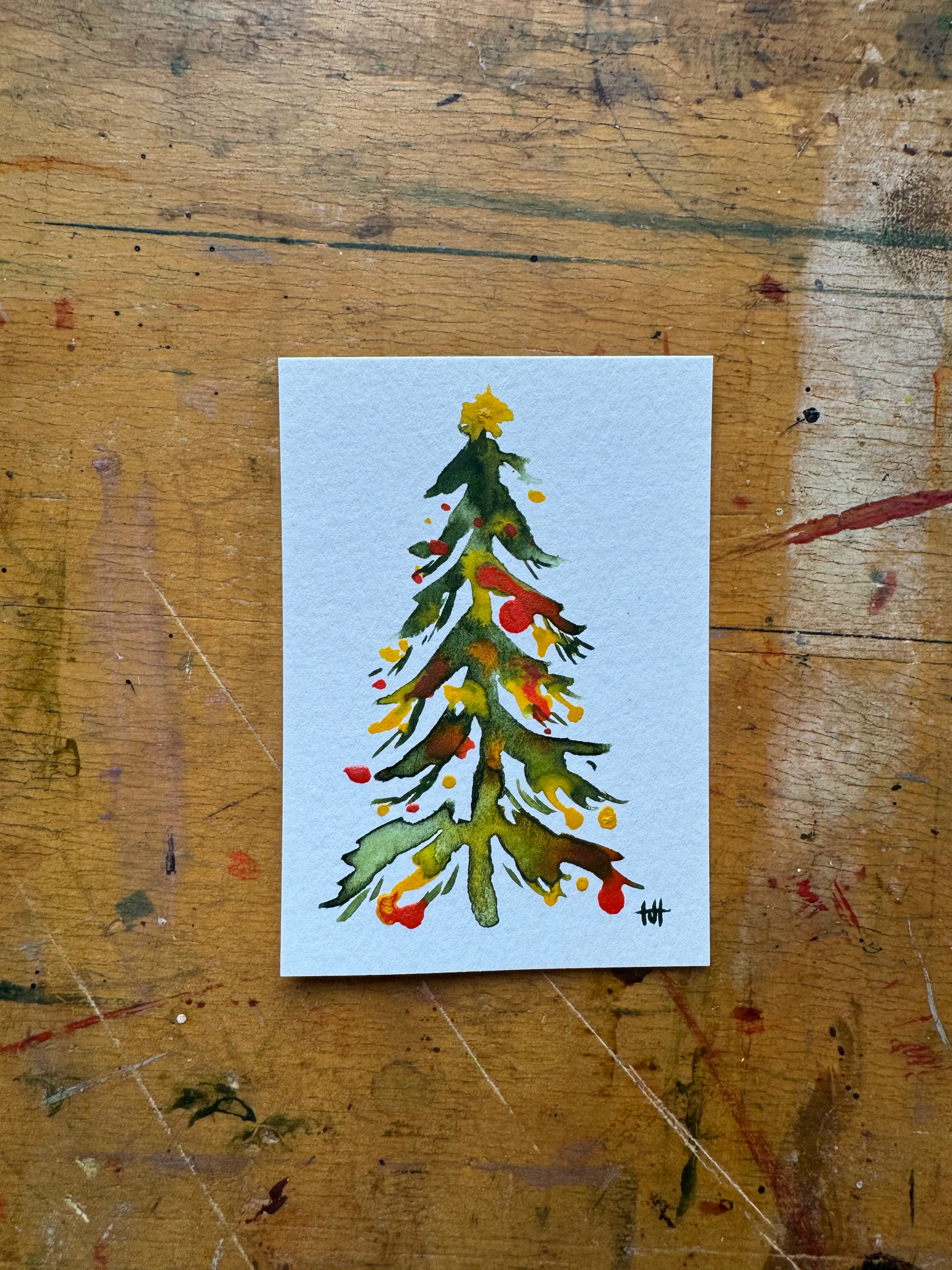 Original Mini Ink Painting - Christmas Tree #4