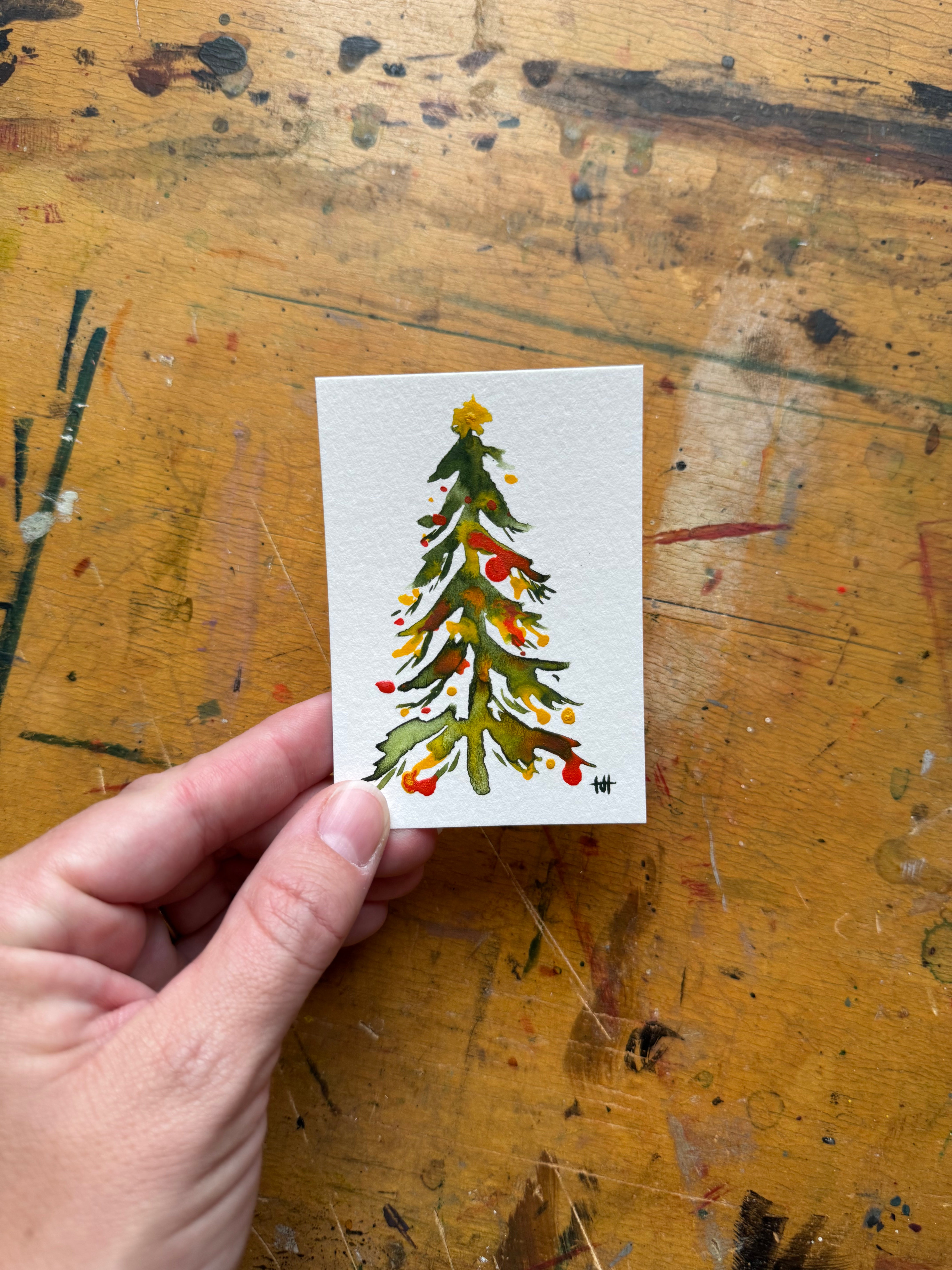 Original Mini Ink Painting - Christmas Tree #4